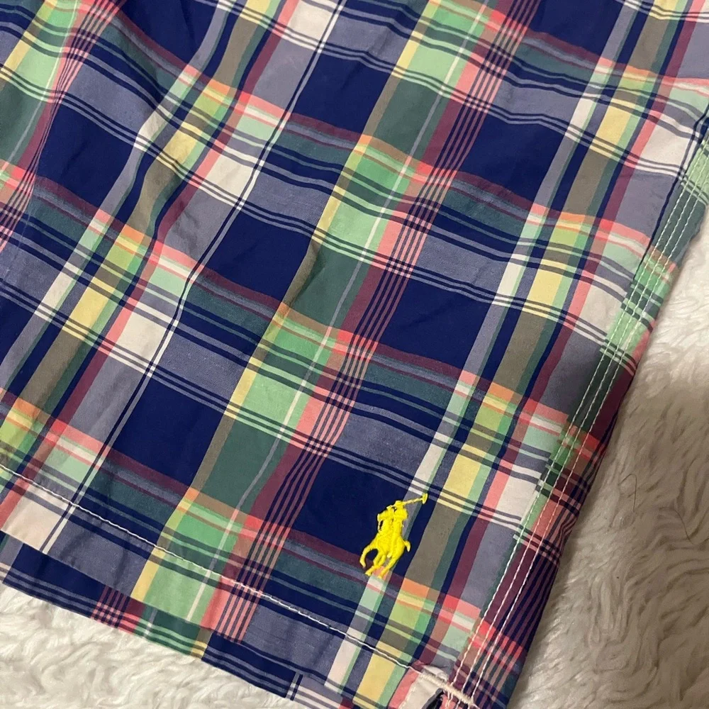 Polo Ralph Lauren Swim Trunks Mens Large Colorful Plaid Pockets Beach Vacation